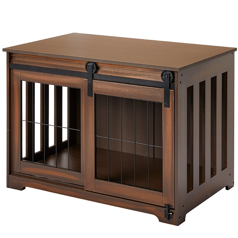 Rustic Sliding Barn Door Pet Crate#select-color_rustic-brown