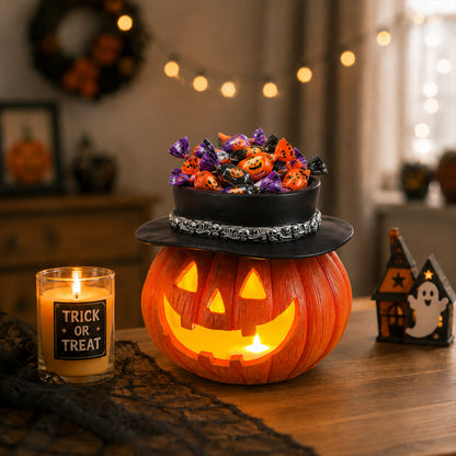 Halloween Pumpkin Candy Bowl with Witch Hat, Light Up Jack O Lantern Decoration, Spooky Tabletop Storage Container for Home Party Decor - image 17