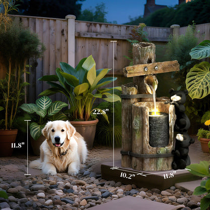 Outsunny 22.8" Outdoor Water Fountain, 3-Tier Floor Standing Resin Bears on Log Waterfall Fountain with LED Lights, Pump - image 9