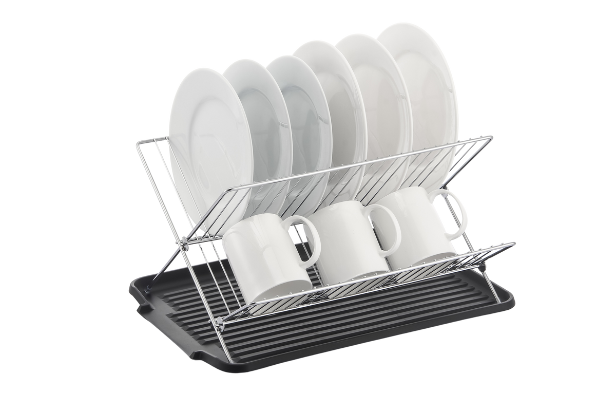 17 Inch X Shaped Stainless Steel 2-Tier Dish Rack for Kitchen Counter