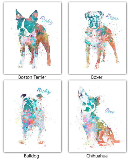 Personalized Watercolor Dog or Cat Breed Wall Art