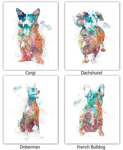 Personalized Watercolor Dog or Cat Breed Wall Art