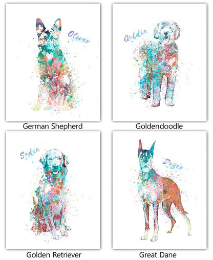 Personalized Watercolor Dog or Cat Breed Wall Art