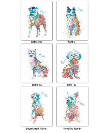 Personalized Watercolor Dog or Cat Breed Wall Art