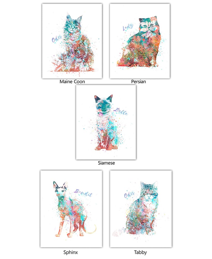 Personalized Watercolor Dog or Cat Breed Wall Art