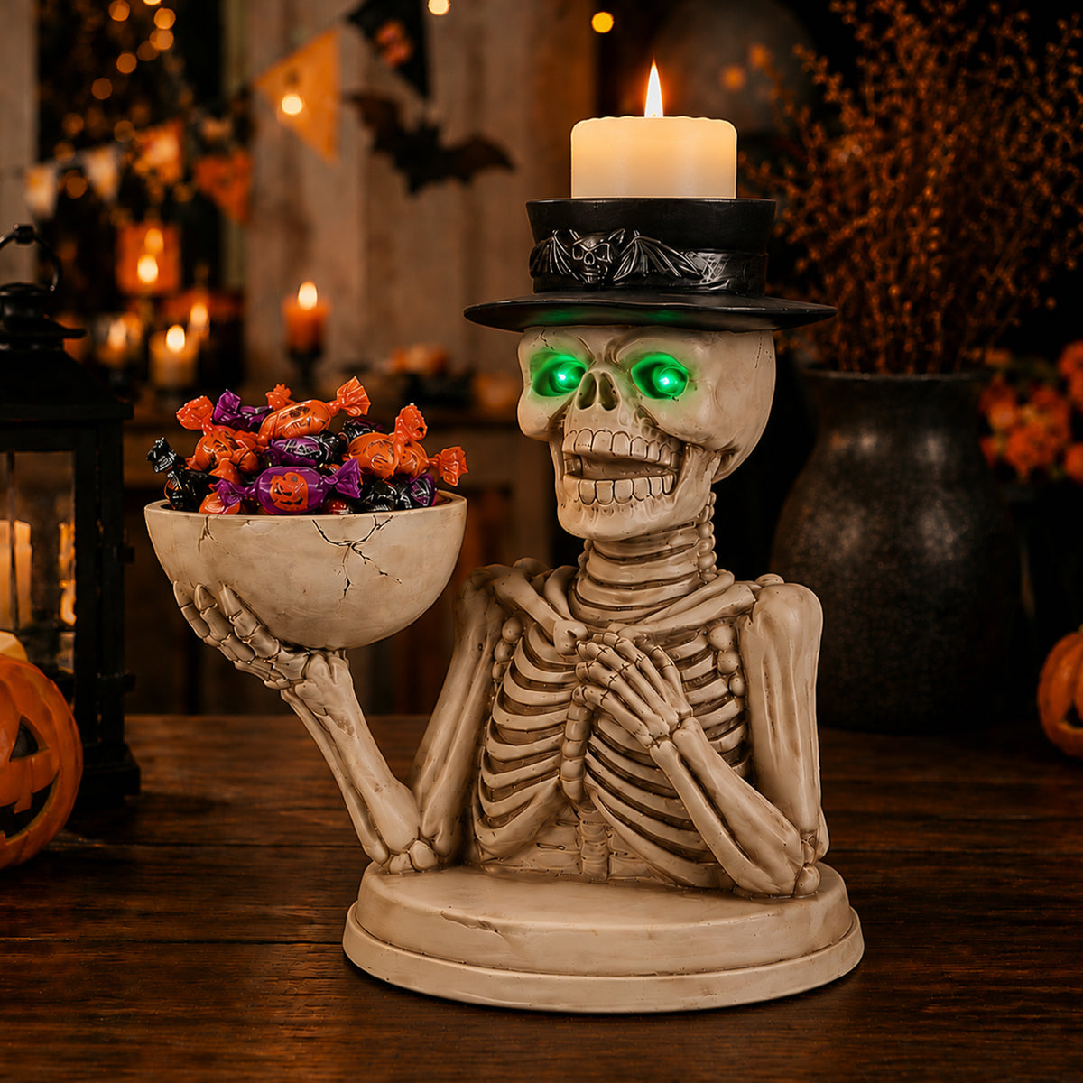 Halloween Skeleton Figurine with Storage Bowl & Candle Holder, Spooky Halloween Decor for Indoor Home - image 10