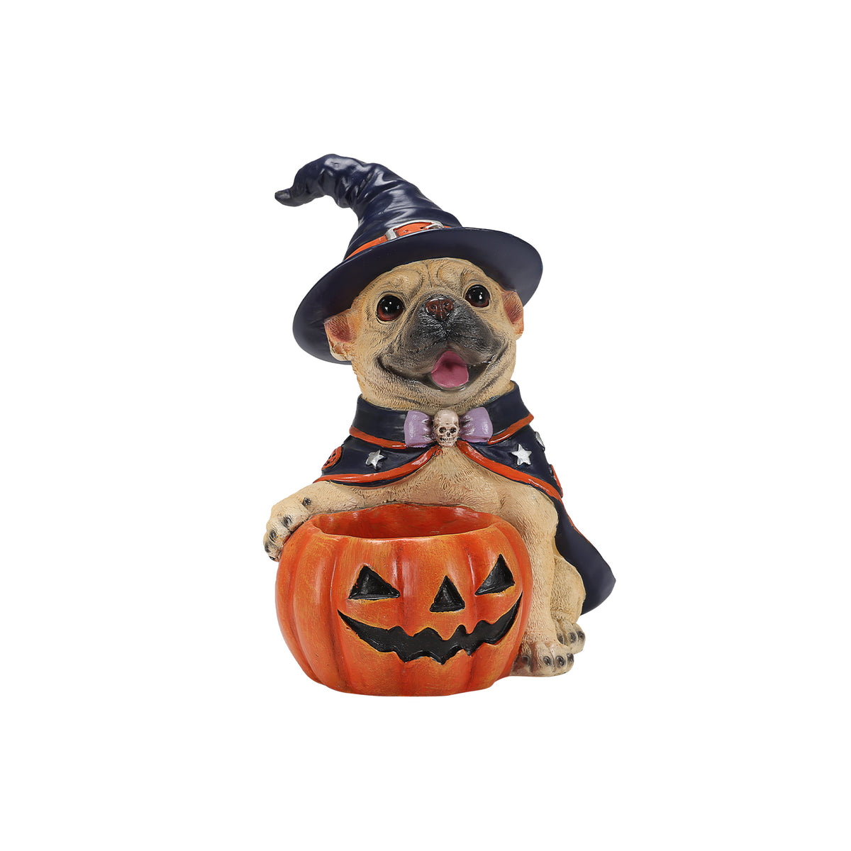 Halloween French Bulldog Witch Puppy Figurine, Cute Dog Holding Pumpkin Candy Bowl Decoration - image 4