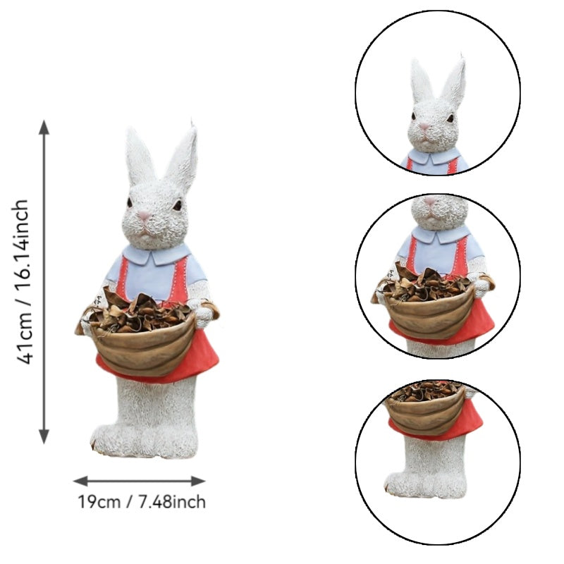 Simulated Pink Rabbit Statue Flower Pot Ornament, 17 in Resin Crafts Garden Sculpture Decor, Household Guardian Figurine, Ideal Gift for Independence Day for Yard Home Outdoor Decor - image 4