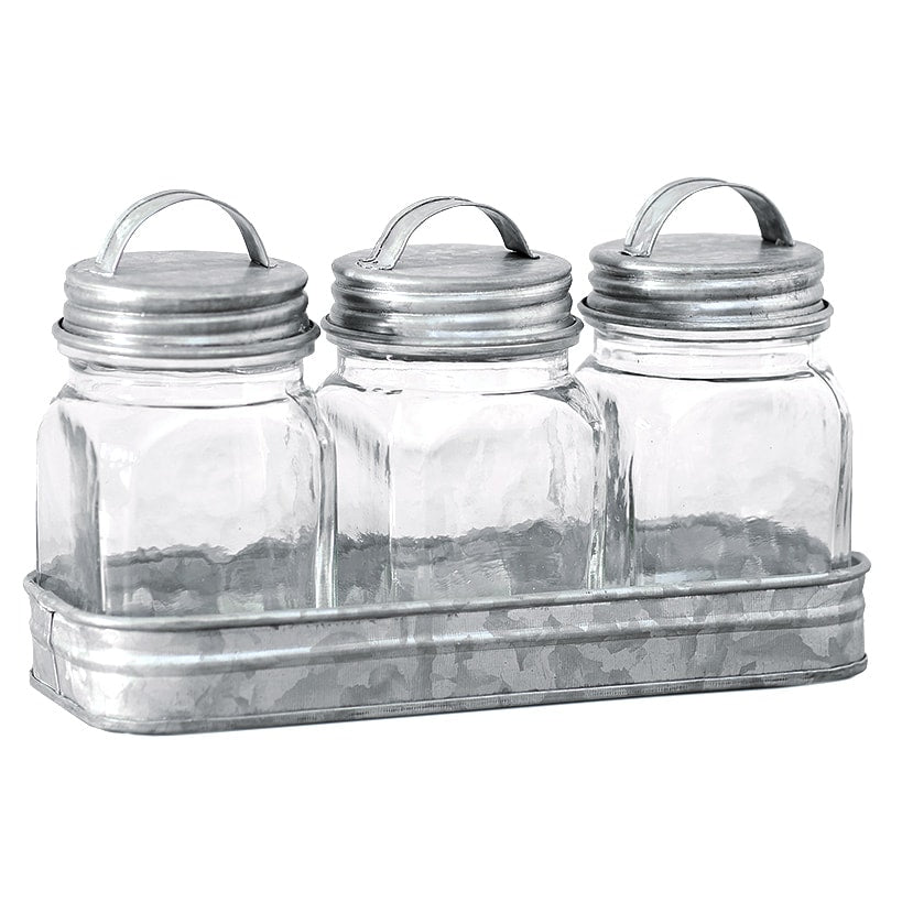 Set of 3 Glass Canisters in Galvanized Tray#select-item_set-of-3-glass-canisters