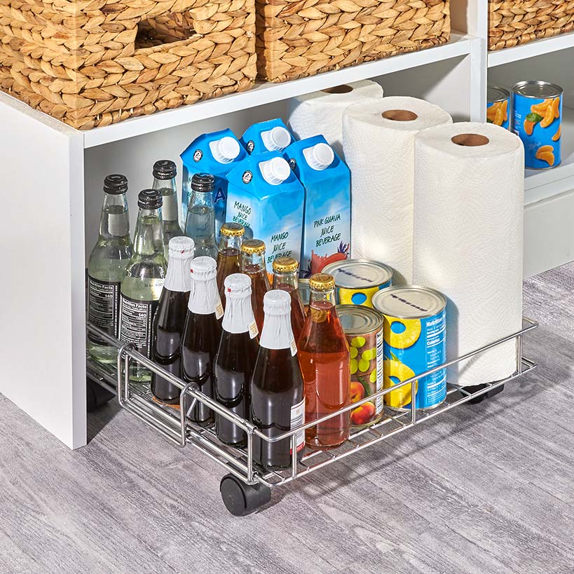 Expandable Rolling Metal Storage Basket Home and Kitchen