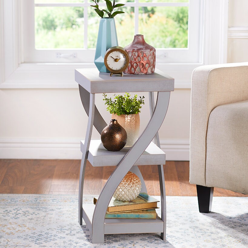 Distressed Twisted Wood Accent Table-Gray, White, Black, or Walnut#select-color_distressed-gray
