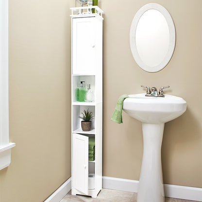 Slim Bathroom Freestanding Storage Cabinet with Shelves and Cupboards