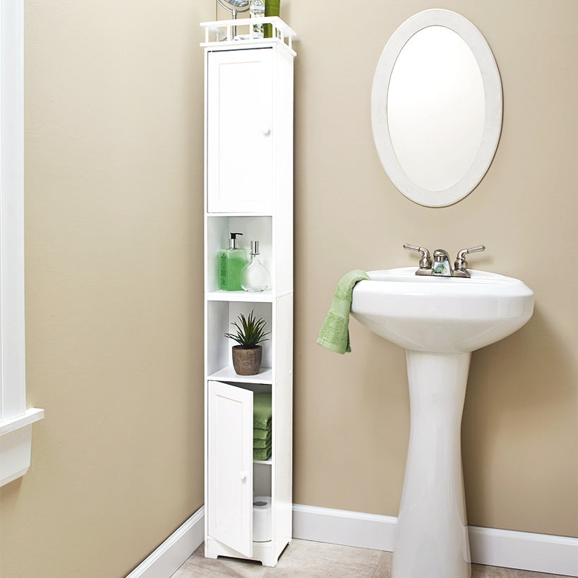 Slim Bathroom Freestanding Storage Cabinet with Shelves and Cupboards