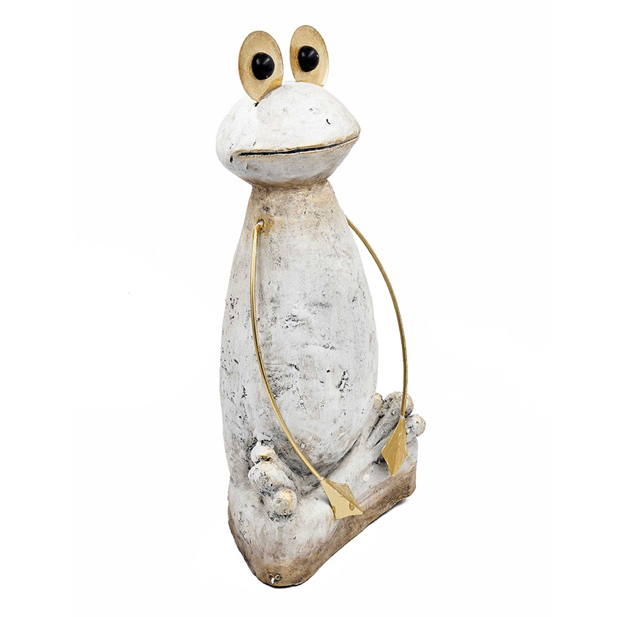 11.4x8.3x24.8" Abstract White Magnesium Frog Figurine with Gold Arms and Eyes - image 7