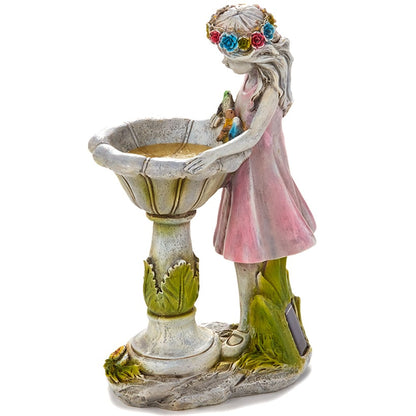Solar Girl Bird Bath with LED Lights