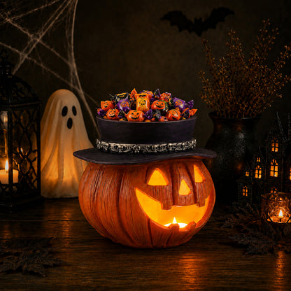 Halloween Pumpkin Candy Bowl with Witch Hat, Light Up Jack O Lantern Decoration, Spooky Tabletop Storage Container for Home Party Decor - image 15