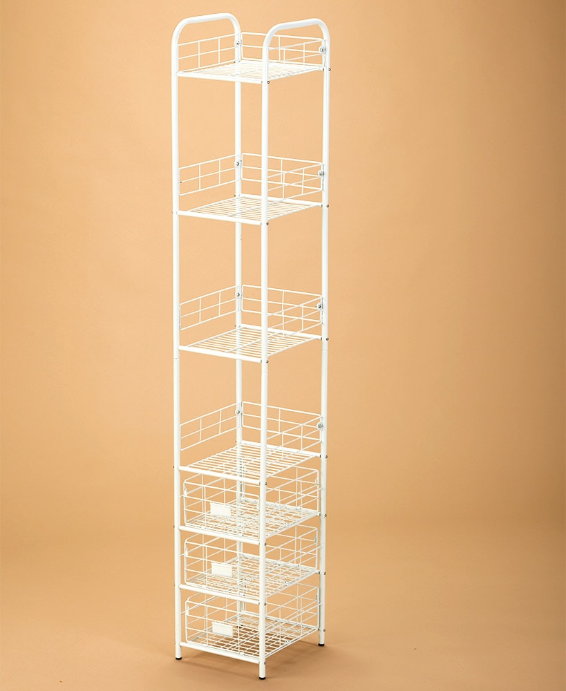 Metal Utility Storage Rack - 4 Shelves and 3 Sliding Drawers
