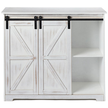 Kitchen Buffet Wooden Cabinet with Sliding Barn-Doors