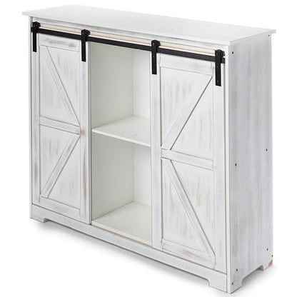 Kitchen Buffet Wooden Cabinet with Sliding Barn-Doors