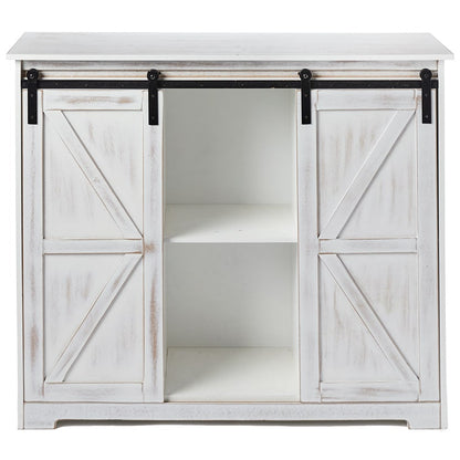 Kitchen Buffet Wooden Cabinet with Sliding Barn-Doors