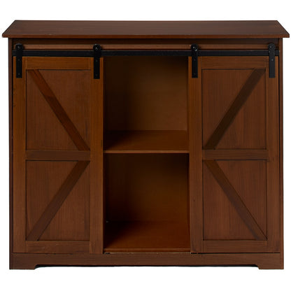 Kitchen Buffet Wooden Cabinet with Sliding Barn-Doors