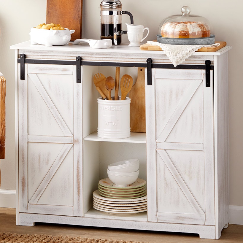 Kitchen Buffet Wooden Cabinet with Sliding Barn-Doors