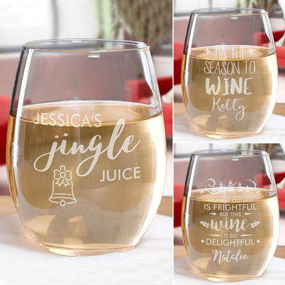 Personalized Christmas Themed Wine Glasses