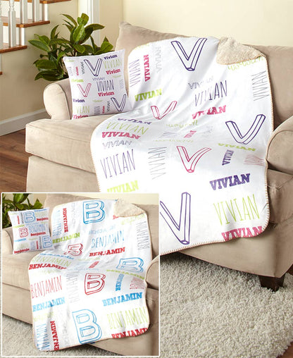 Personalized Kids' Name Art Sherpa Throw or Pillow