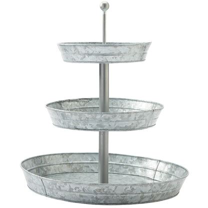 Galvanized Silver Metal Tabletop Serving Collection Tray or Caddy