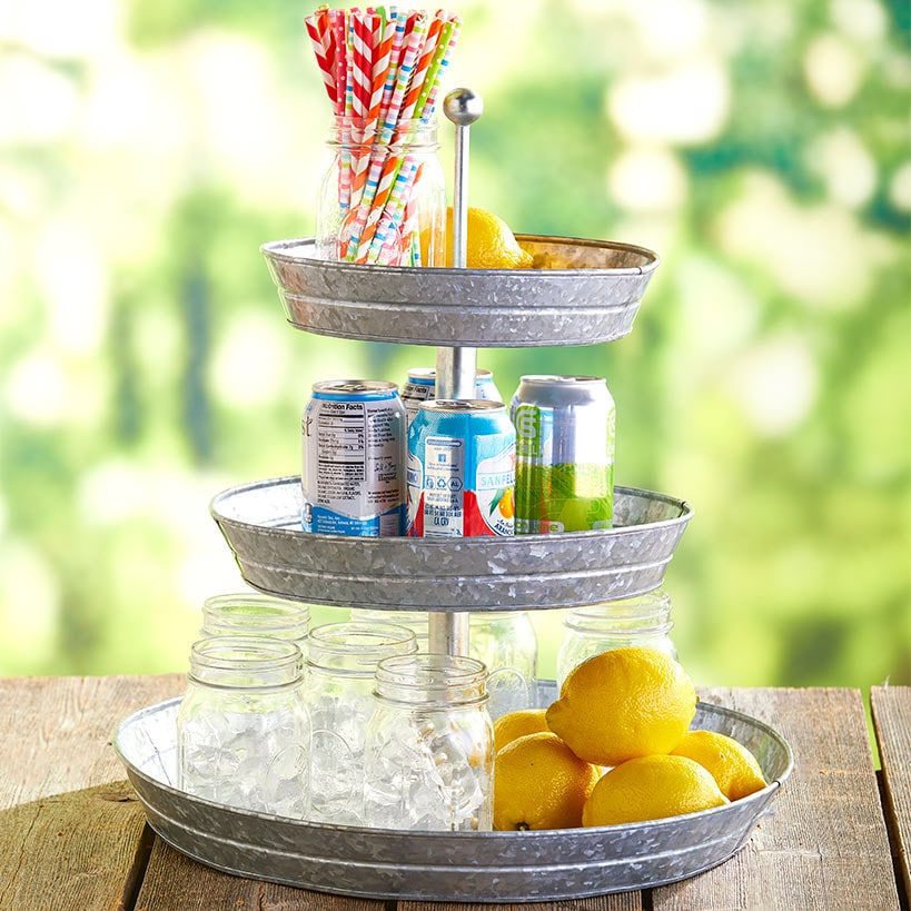Galvanized Silver Metal Tabletop Serving Collection Tray or Caddy#select-style_3-tier-serving-tray