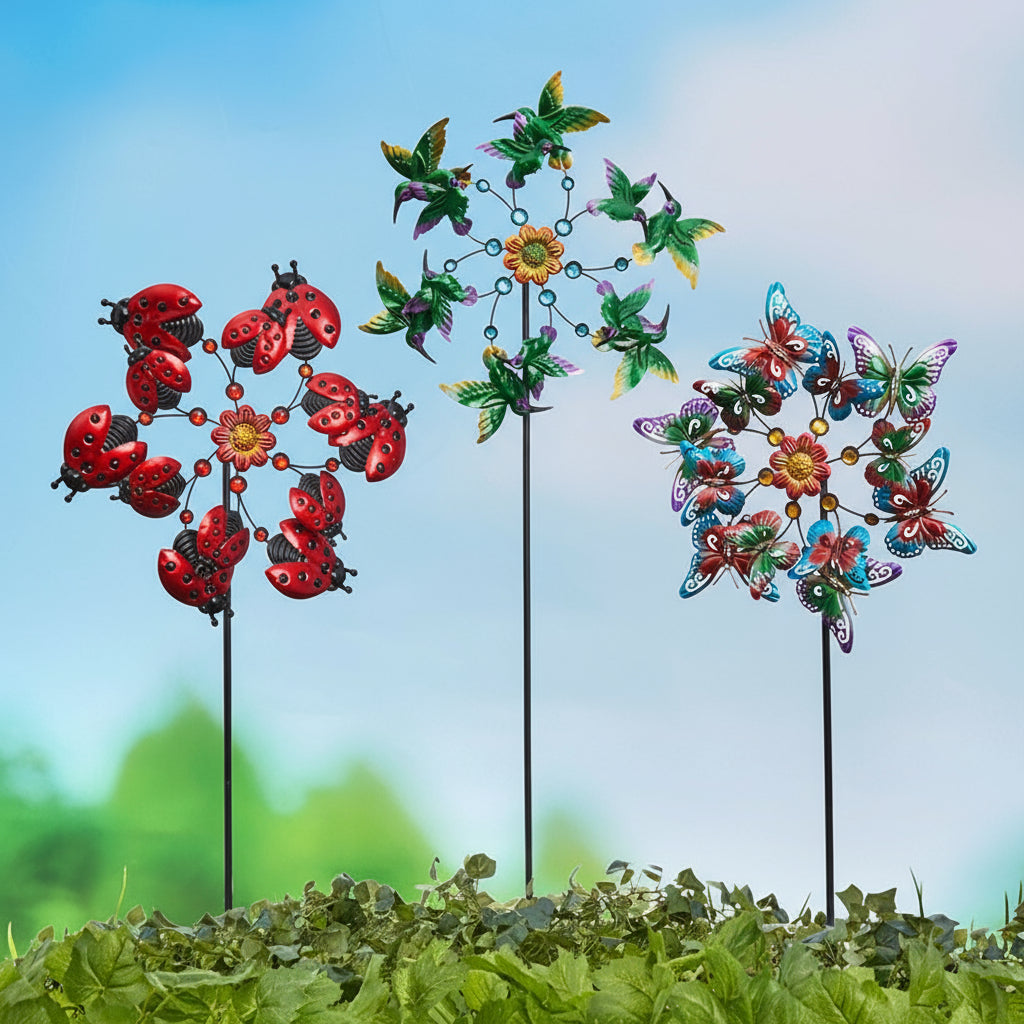 Garden Wind Spinner Stakes with Ladybug, Hummingbird, and Butterfly