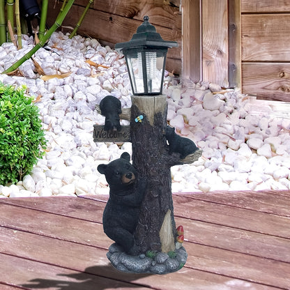 Black bear statue welcome sign garden statue with solar light, 19-inch resin bear family on tree, outdoor bear decoration for courtyard, garden, lawn, yard, perfect gift for Thanksgiving, Christmas, M - image 18