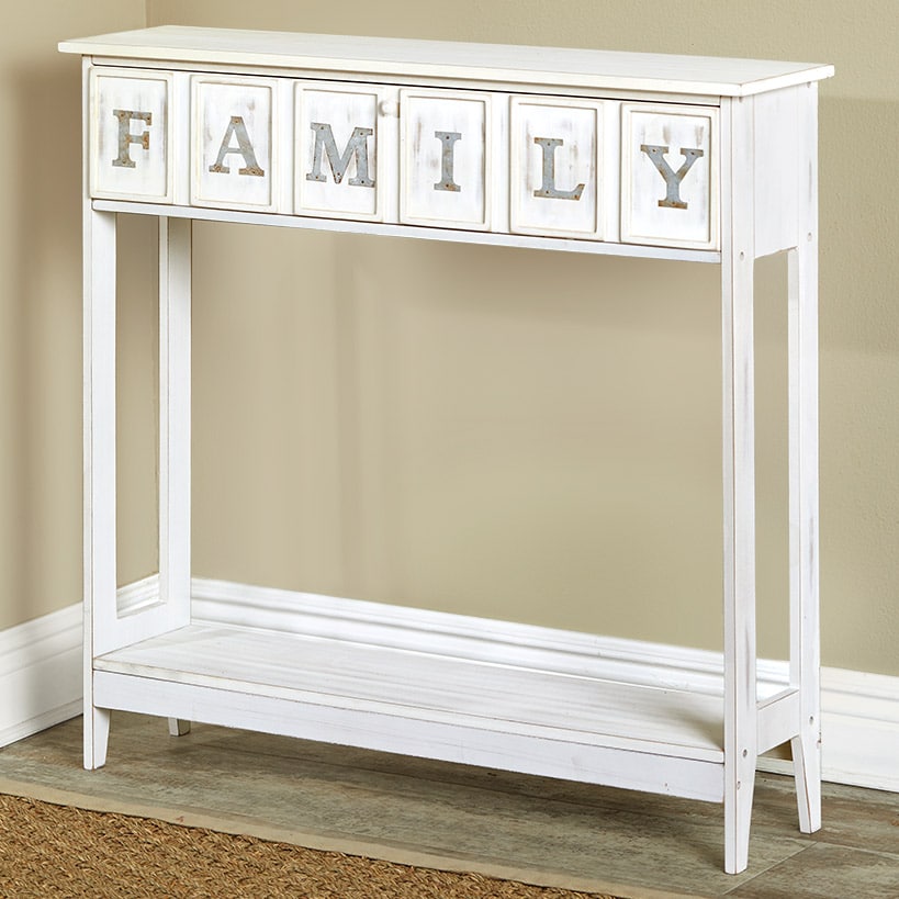 Rustic Wood Console Table with Galvanized Family Sentiment - Black or White