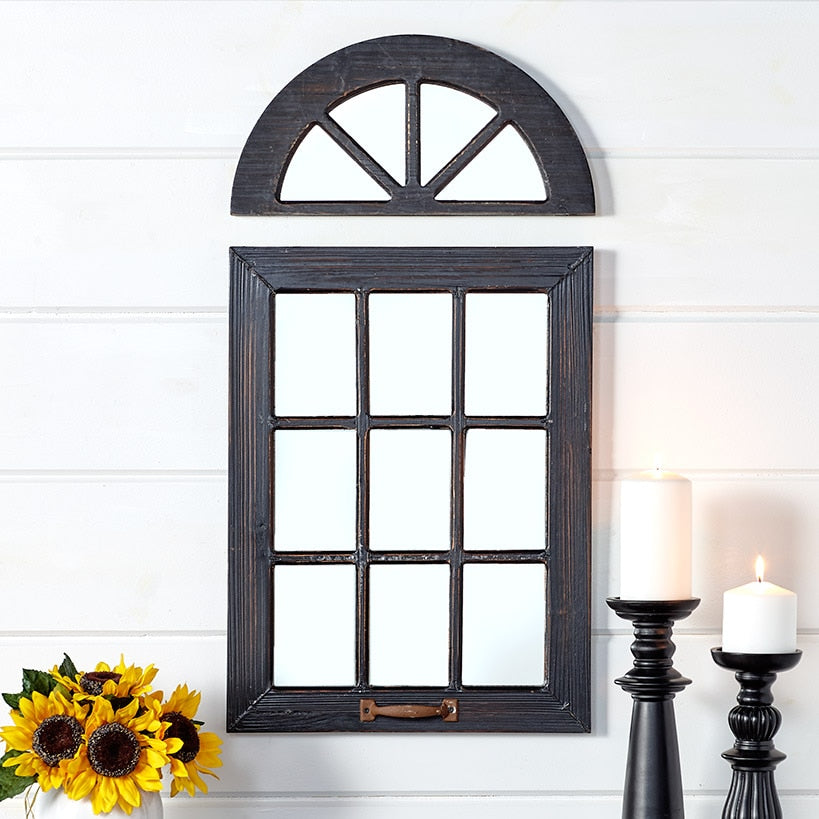 Distressed Wood Windowpane or Arch Mirrors