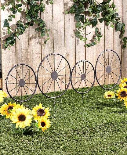 Rustic Wagon Wheel Planter or Fence for Outdoor Spaces
