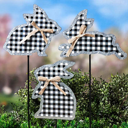 Galvanized Gingham Bunny Stake