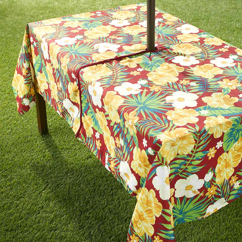 Outdoor Patio Rectangular Tablecloth with Umbrella Hole and Zip,Gray Floral