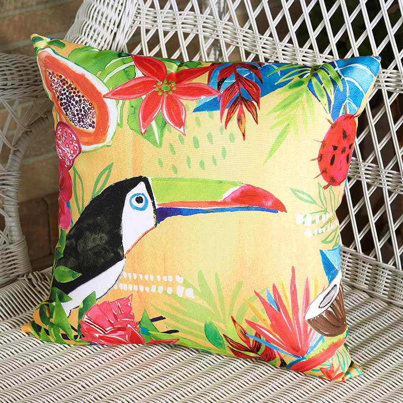 Tropical Outdoor Toucan Accent Pillow