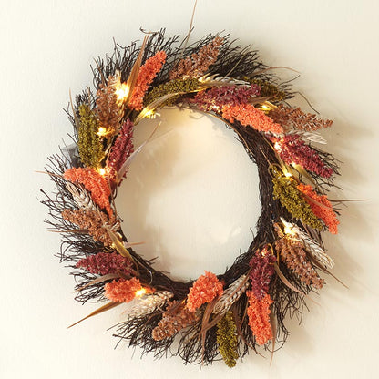 Pre-Lit Faux Fall Botanical Wreath