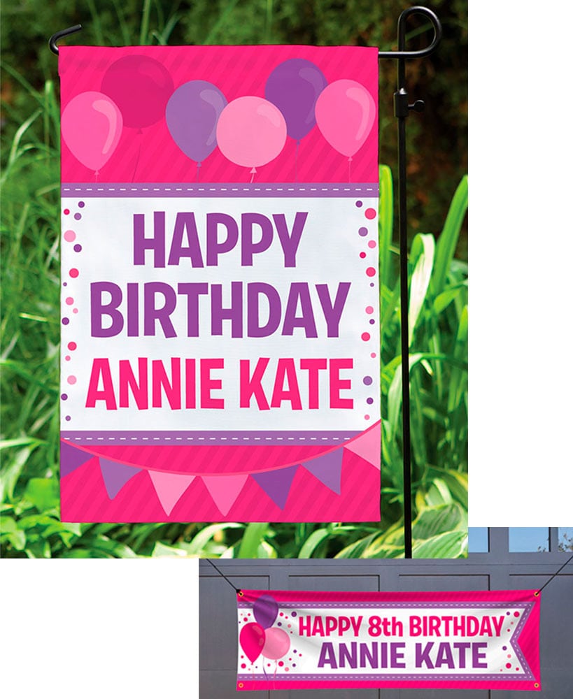 Personalized Happy Birthday Garden Flag or Banner