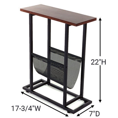 Industrial Side Table with Magazine Pouch