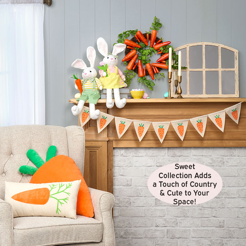 Easter Country Bunnies, Decorative Carrot Garland, or Carrot Wreath