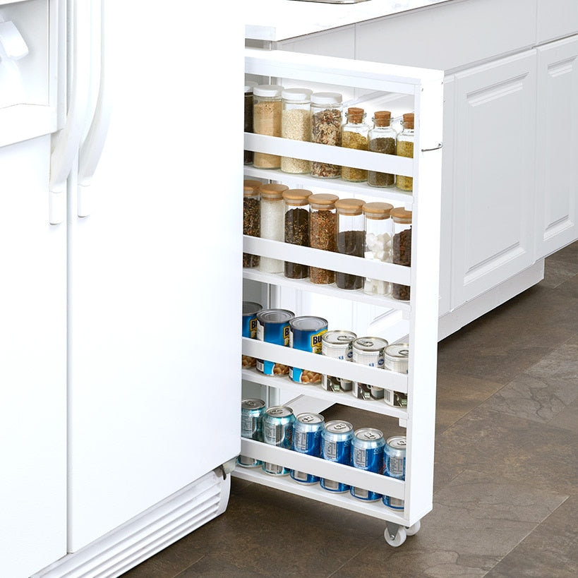 Hidden Spice Rack - Storage on Wheels for In Between Fridge & Counter