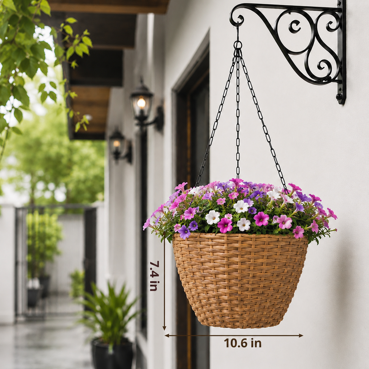 SOLHOME 10.6" Resin Wicker Set of 2 Hanging Planters with Steel Frame – Indoor Outdoor Plant Holders with Steel Hangers and PE Liner - image 2