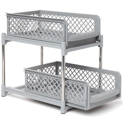 Sliding Storage Drawers Pull Out Plastic Cabinet Organizer 2 Tier