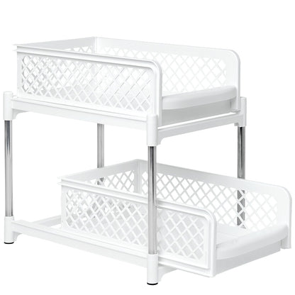 Sliding Storage Drawers Pull Out Plastic Cabinet Organizer 2 Tier