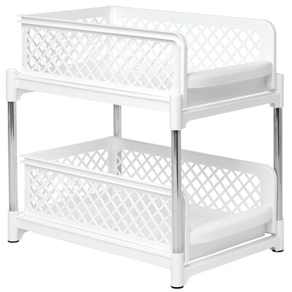 Sliding Storage Drawers Pull Out Plastic Cabinet Organizer 2 Tier