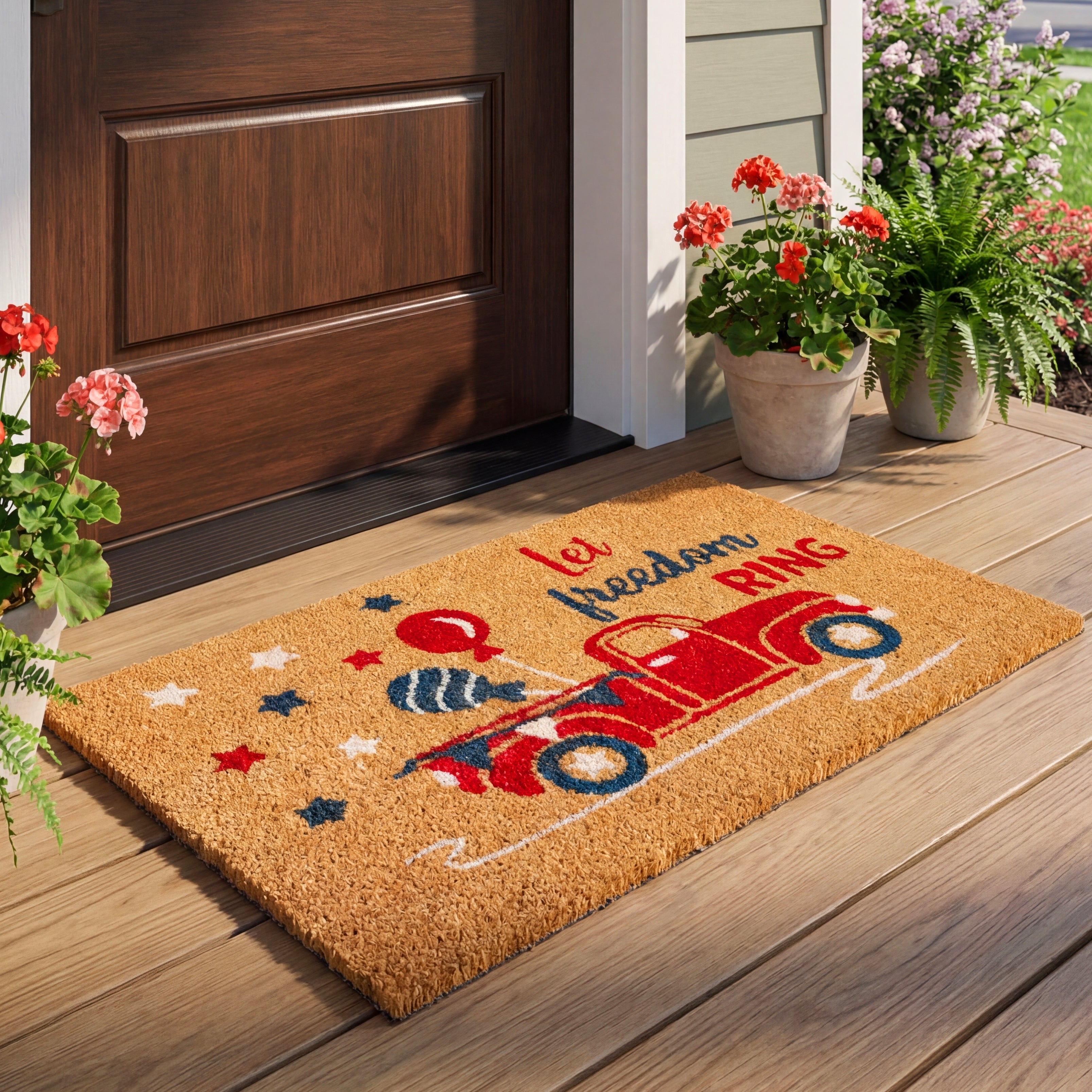 Americana Stars and Red Truck Outdoor Coir Doormat