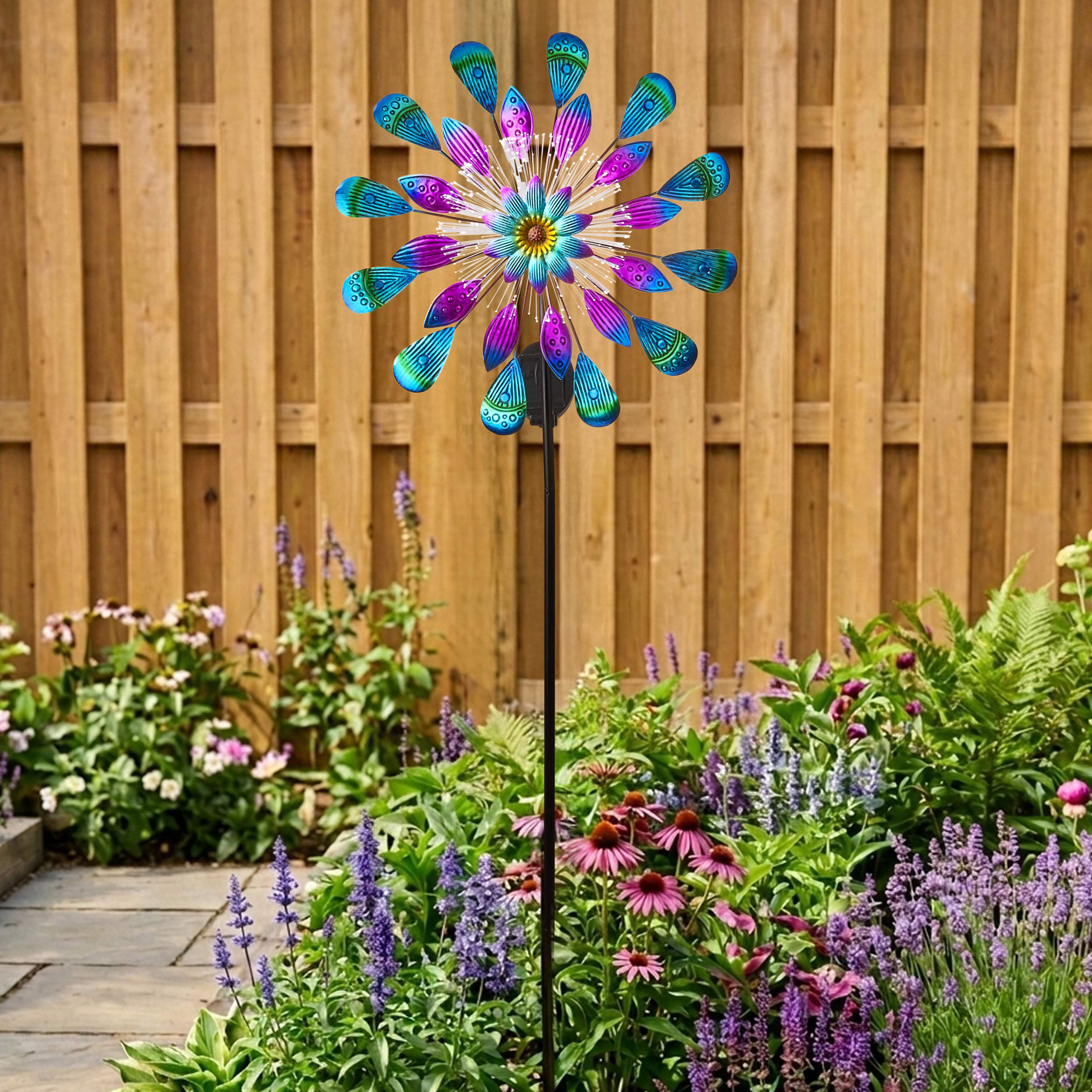 Solar Aurora Borealis Fiber Optic Wind Spinner Stake