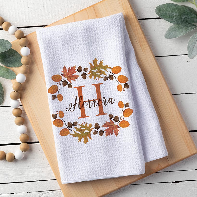 Personalized Autumn Wreath Tea Towel